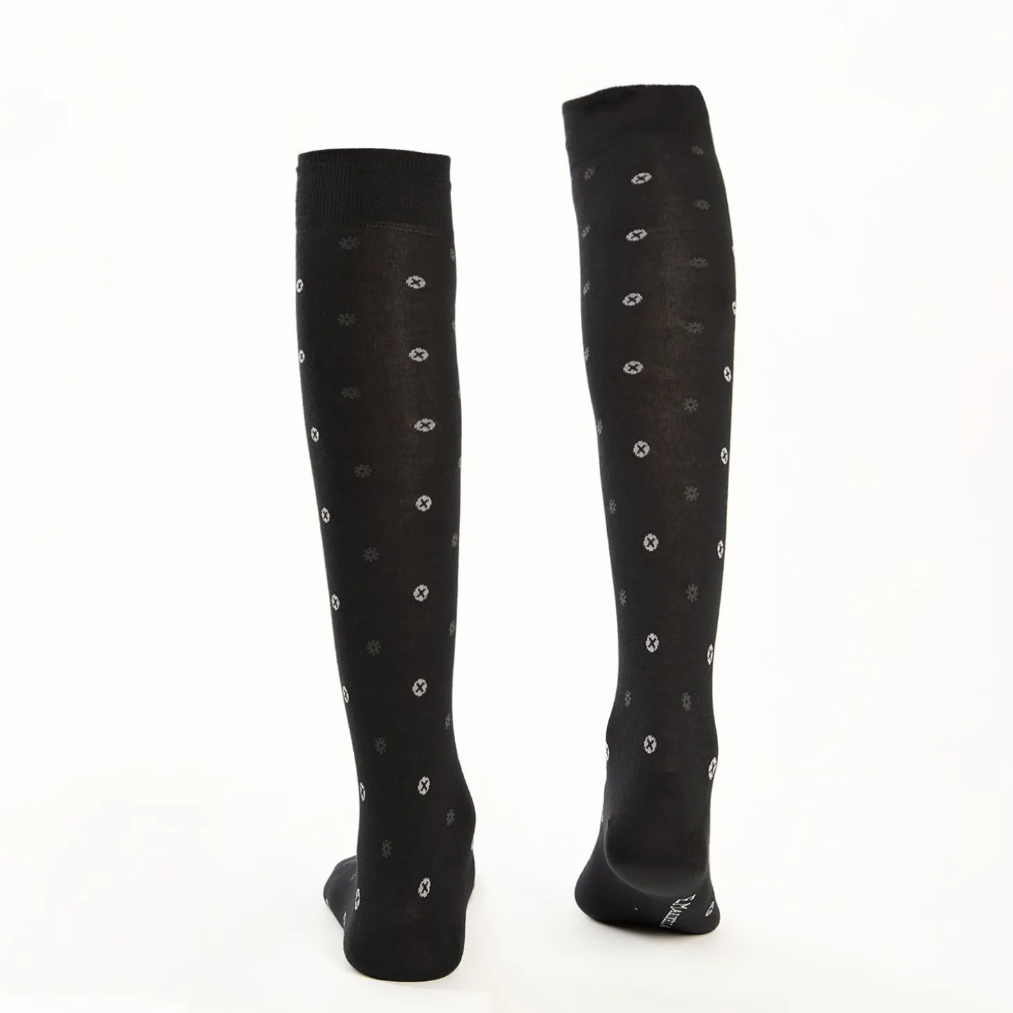 Long Black Cotton Socks - Small Flower Pattern