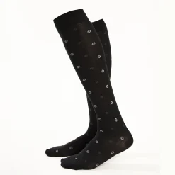 Long Black Cotton Socks - Small Flower Pattern