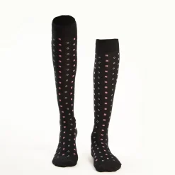 Long Black Cotton Socks - Small Flower Pattern