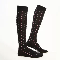 Long Black Cotton Socks - Small Flower Pattern