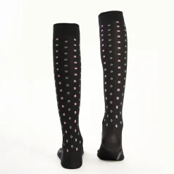 Long Black Cotton Socks - Small Flower Pattern