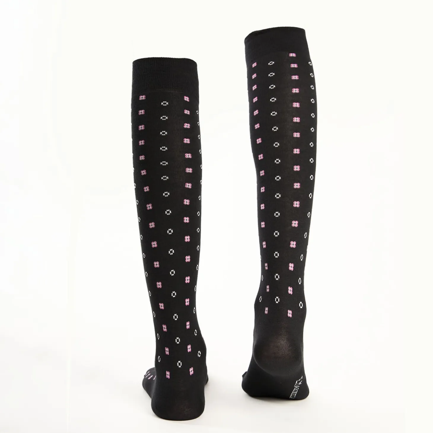 Long Black Cotton Socks - Small Flower Pattern