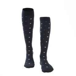 Long Blue Cotton Socks - Small Flower Pattern