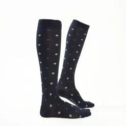 Long Blue Cotton Socks - Small Flower Pattern