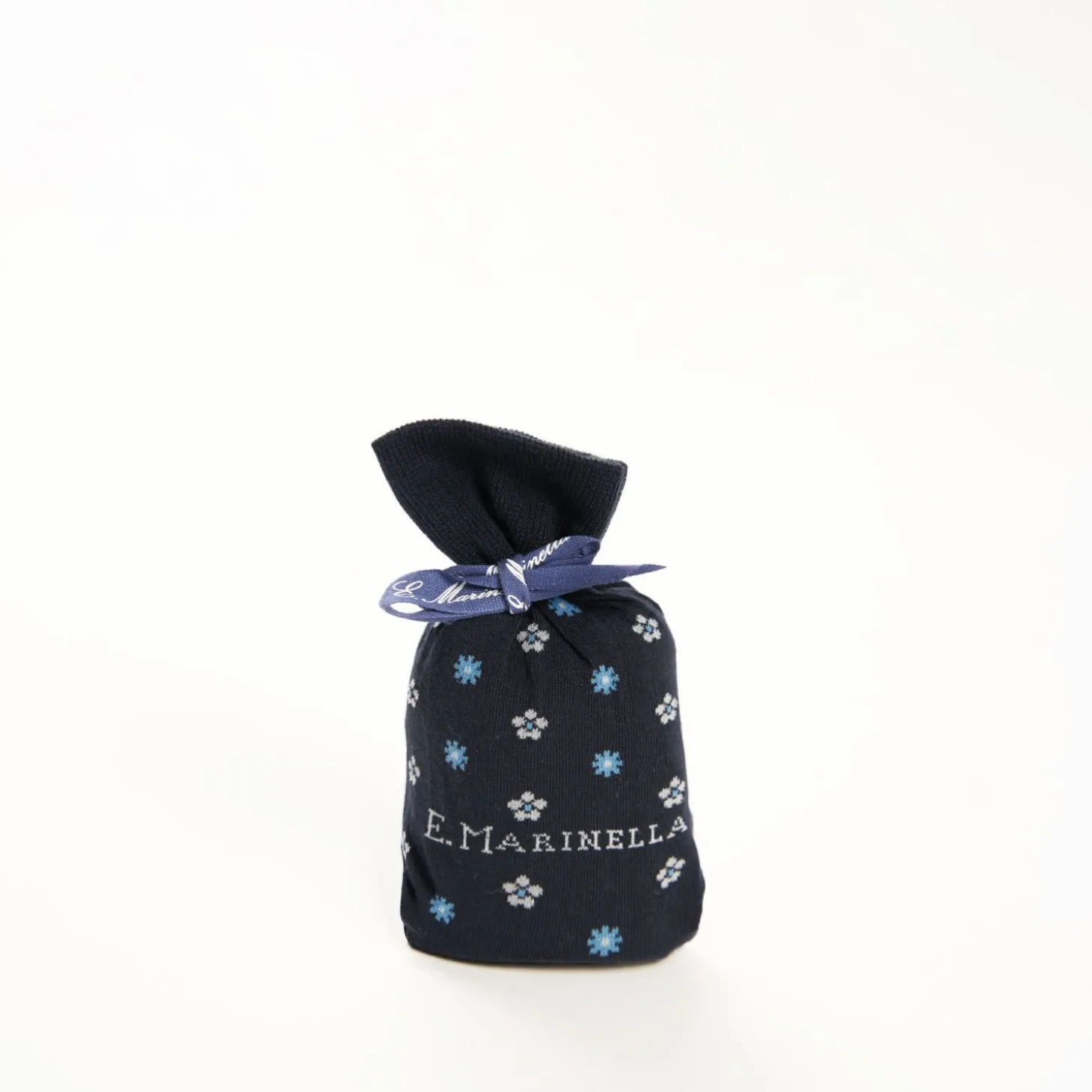 Long Blue Cotton Socks - Small Flower Pattern
