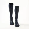 Long Blue Cotton Socks - Small Flower Pattern