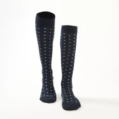 Long Blue Cotton Socks - Small Flower Pattern