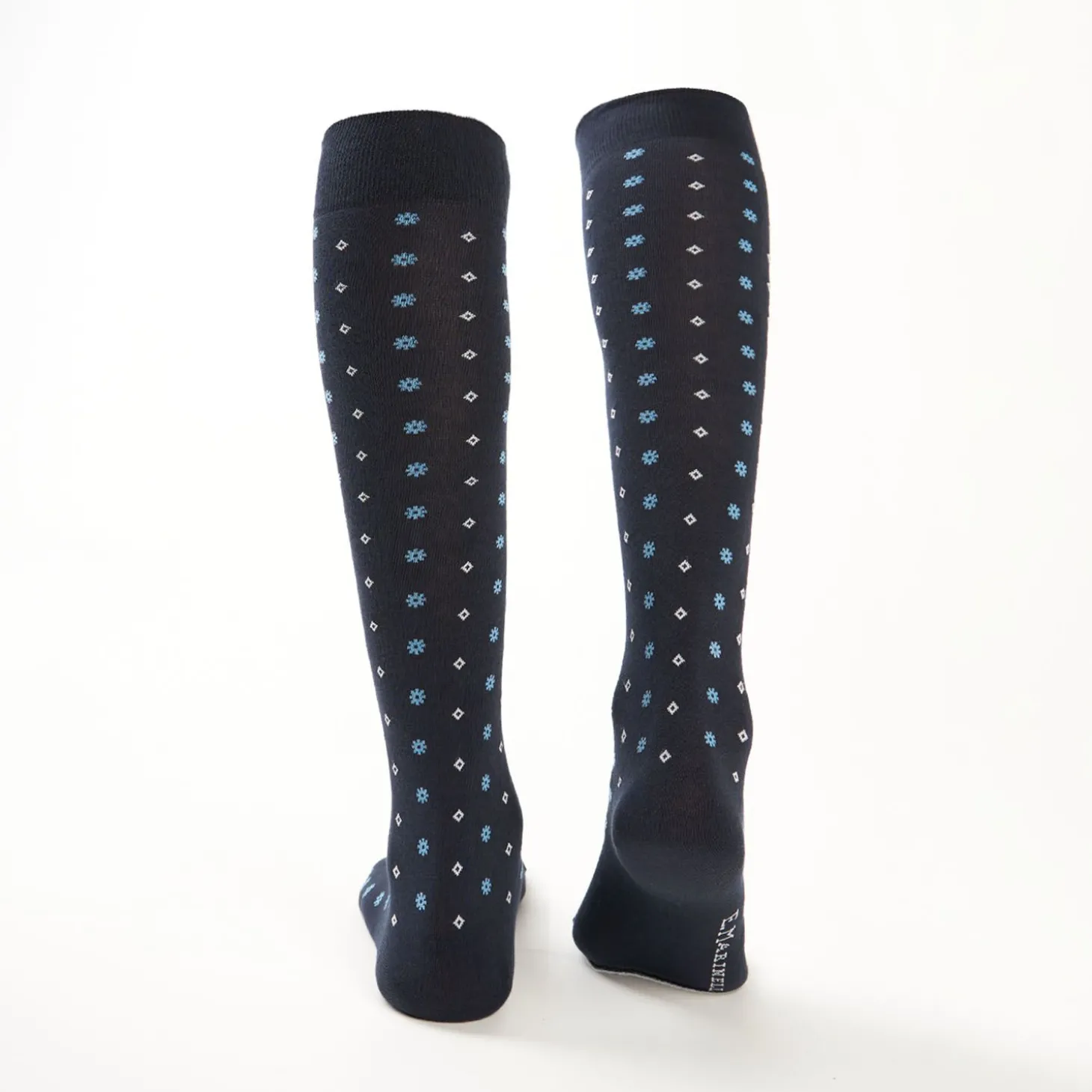 Long Blue Cotton Socks - Small Flower Pattern