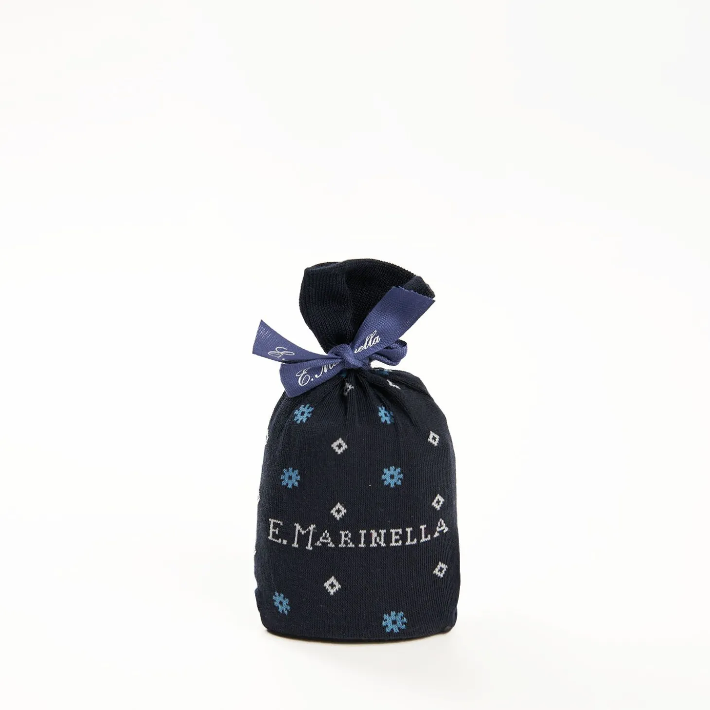 Long Blue Cotton Socks - Small Flower Pattern