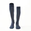 Long Blue Cotton Socks - Small Flower Pattern
