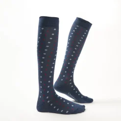 Long Blue Cotton Socks - Small Flower Pattern
