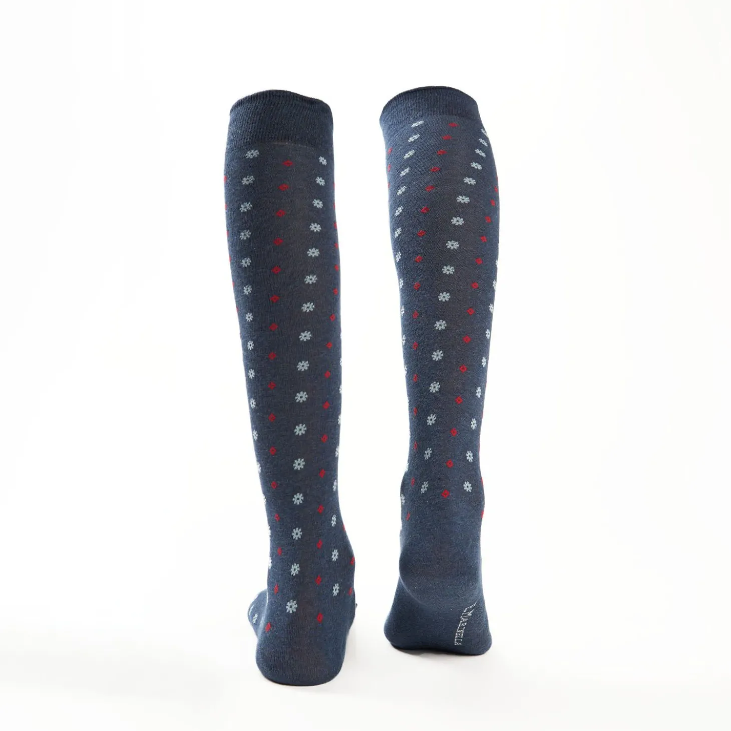 Long Blue Cotton Socks - Small Flower Pattern