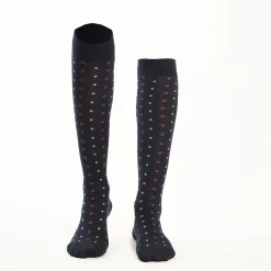 Long Blue Cotton Socks - Small Flower Pattern