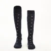 Long Blue Cotton Socks - Small Flower Pattern