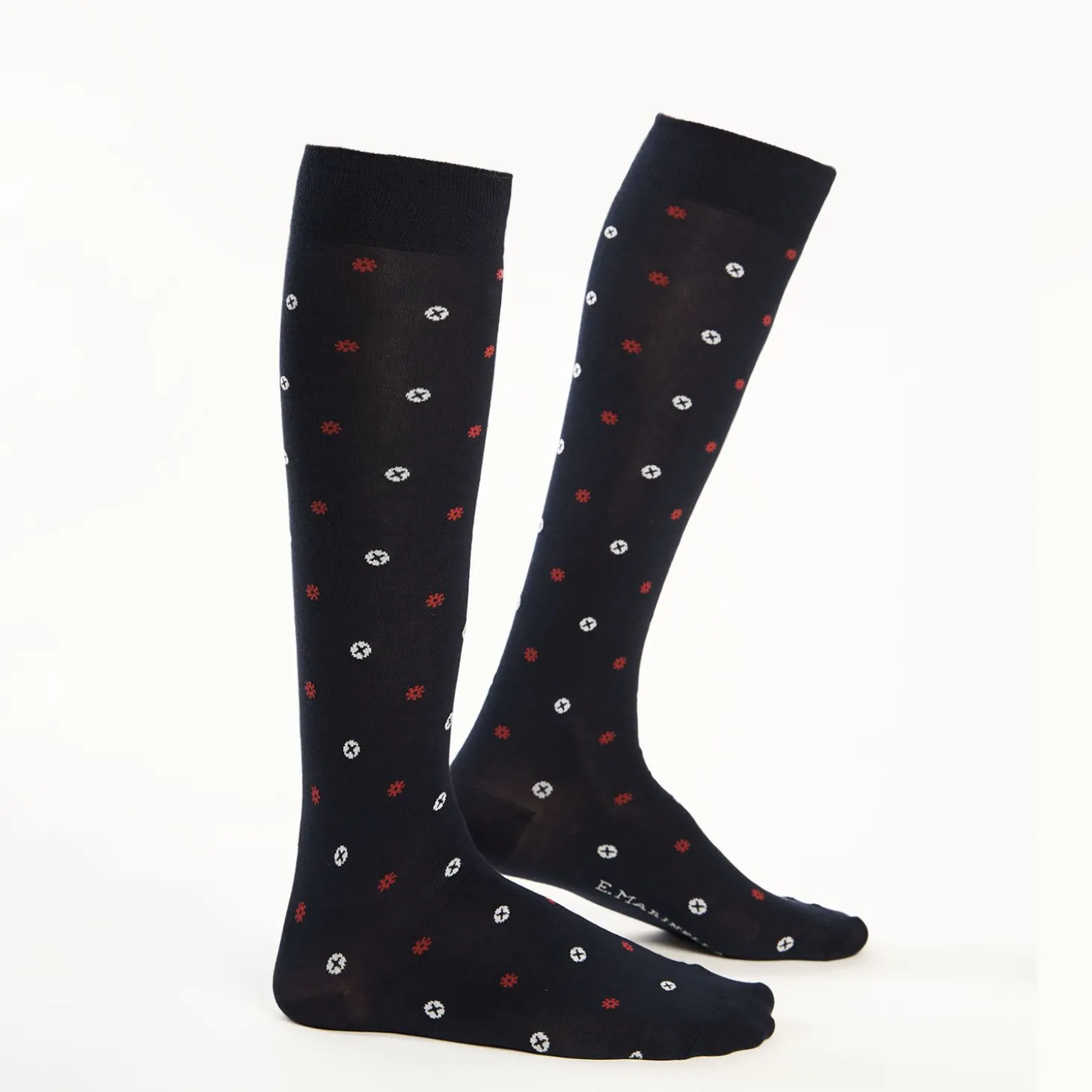 Long Blue Cotton Socks - Small Flower Pattern
