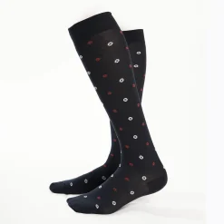 Long Blue Cotton Socks - Small Flower Pattern
