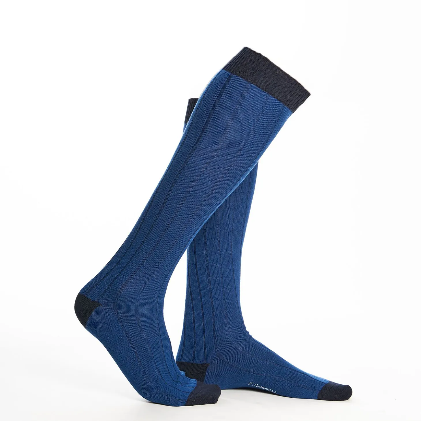 Long Bluette And Blue Bicolor Cotton Socks - Solid Color