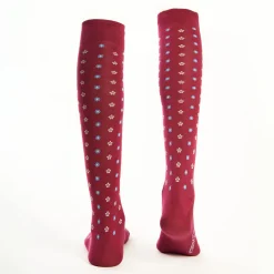 Long Burgundy Cotton Socks - Small Flower Pattern