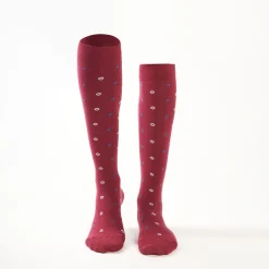 Long Burgundy Cotton Socks - Small Flower Pattern