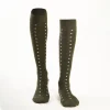 Long Dark Green Cotton Socks - Small Flower Pattern