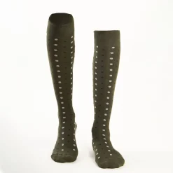 Long Dark Green Cotton Socks - Small Flower Pattern
