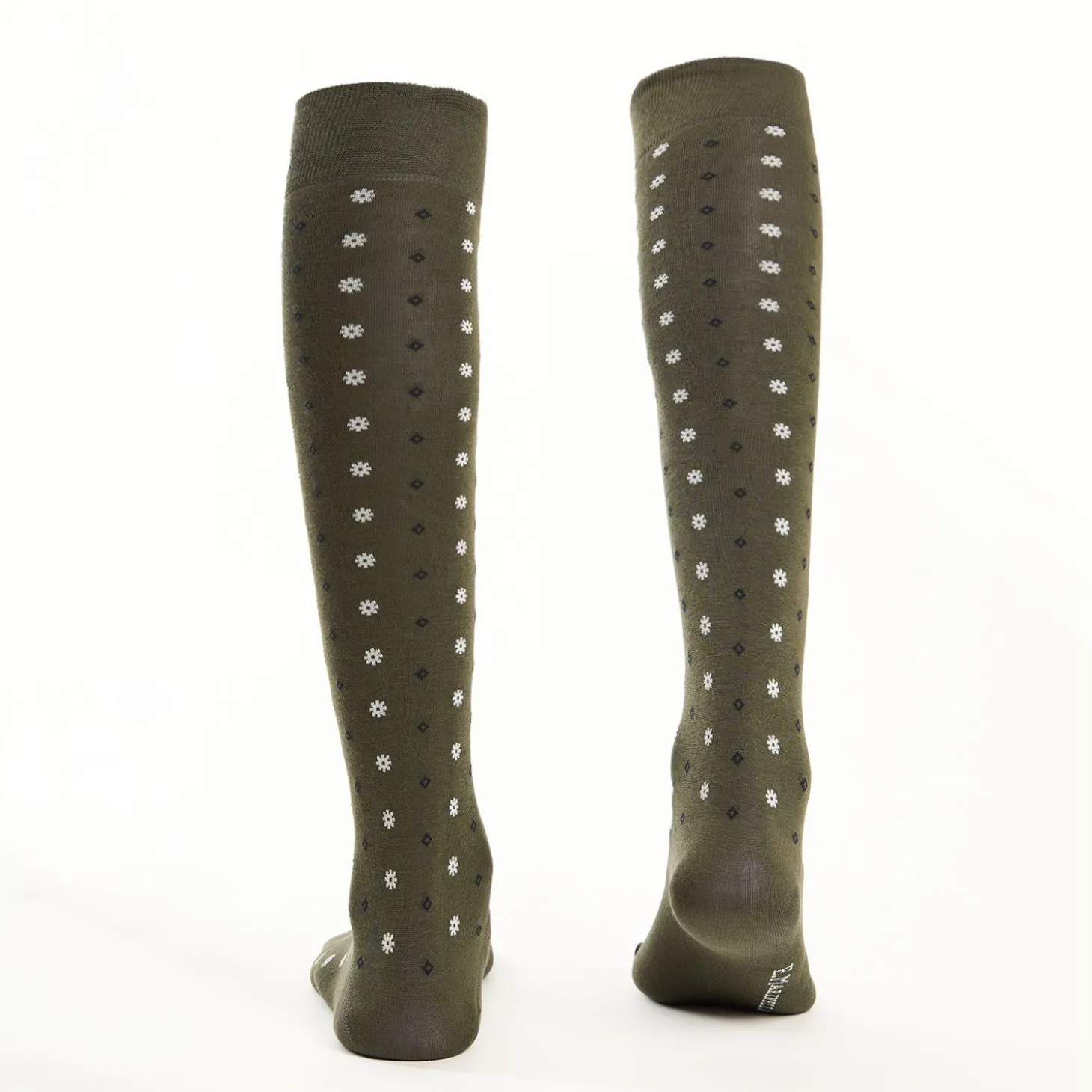 Long Dark Green Cotton Socks - Small Flower Pattern
