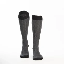 Long Grey And Black Bicolor Cotton Socks - Solid Color