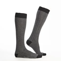Long Grey And Black Bicolor Cotton Socks - Solid Color
