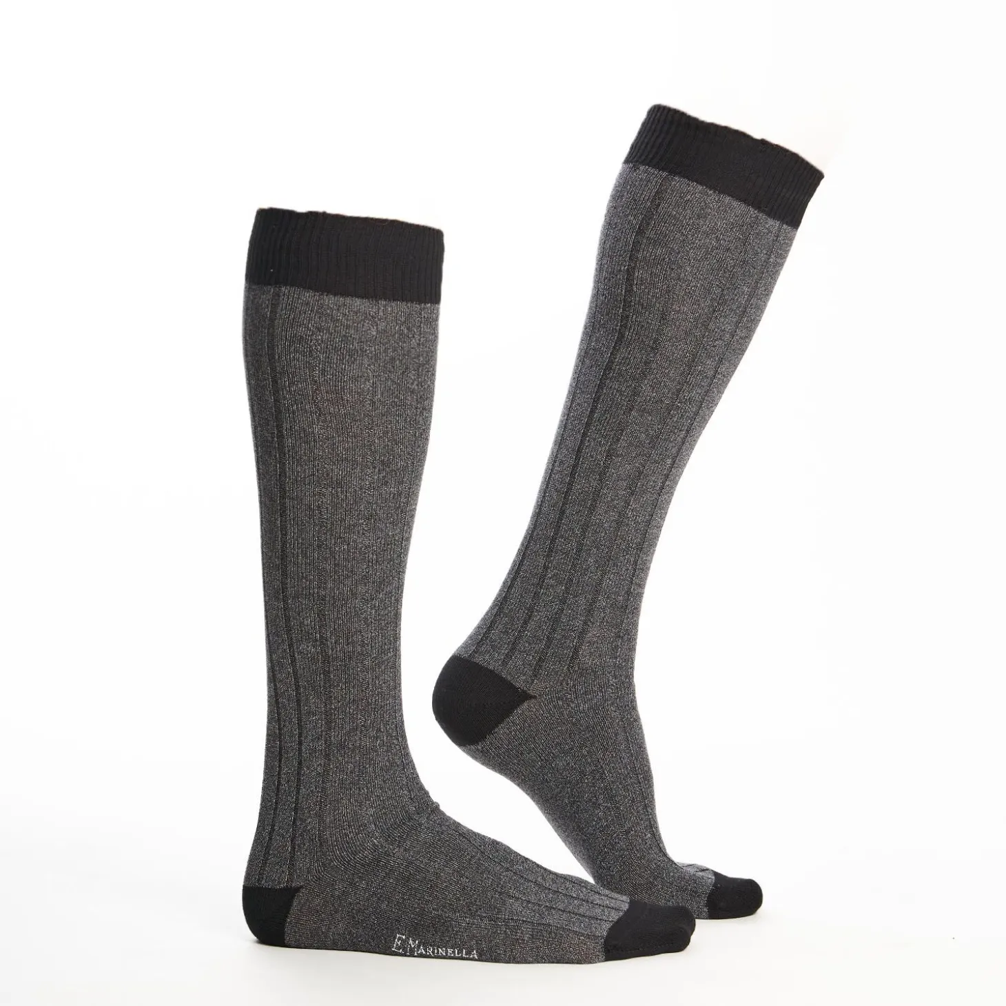 Long Grey And Black Bicolor Cotton Socks - Solid Color