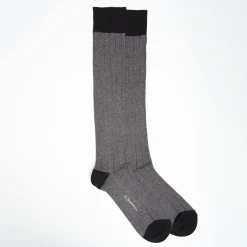 Long Grey And Black Bicolor Cotton Socks - Solid Color