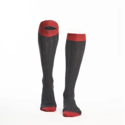 Long Grey And Red Bicolor Cotton Socks - Solid Color