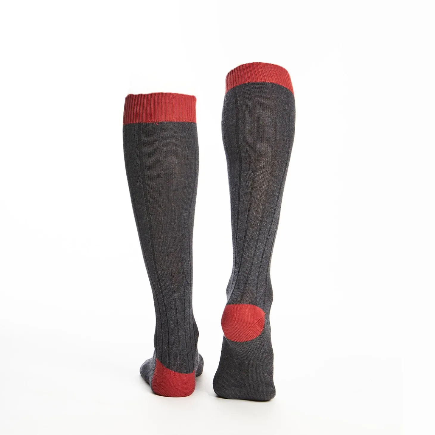 Long Grey And Red Bicolor Cotton Socks - Solid Color