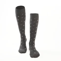Long Grey Cotton Socks - Small Flower Pattern