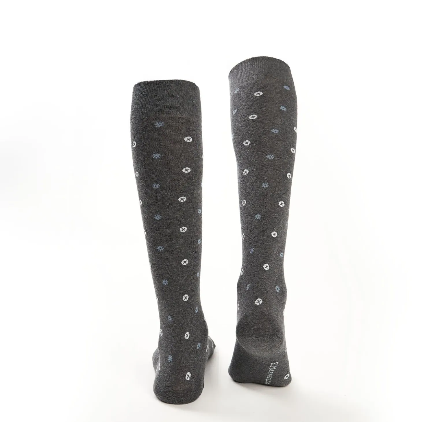 Long Grey Cotton Socks - Small Flower Pattern