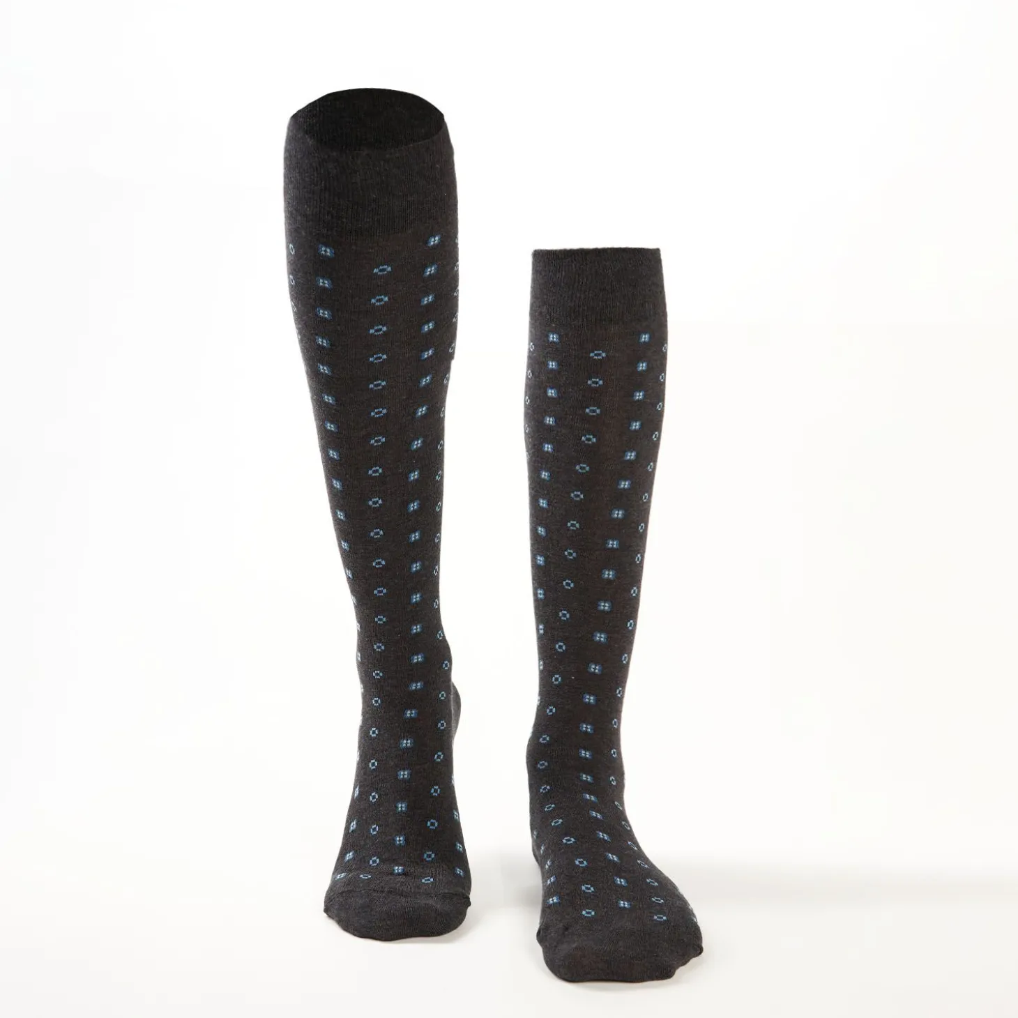 Long Grey Cotton Socks - Small Flower Pattern