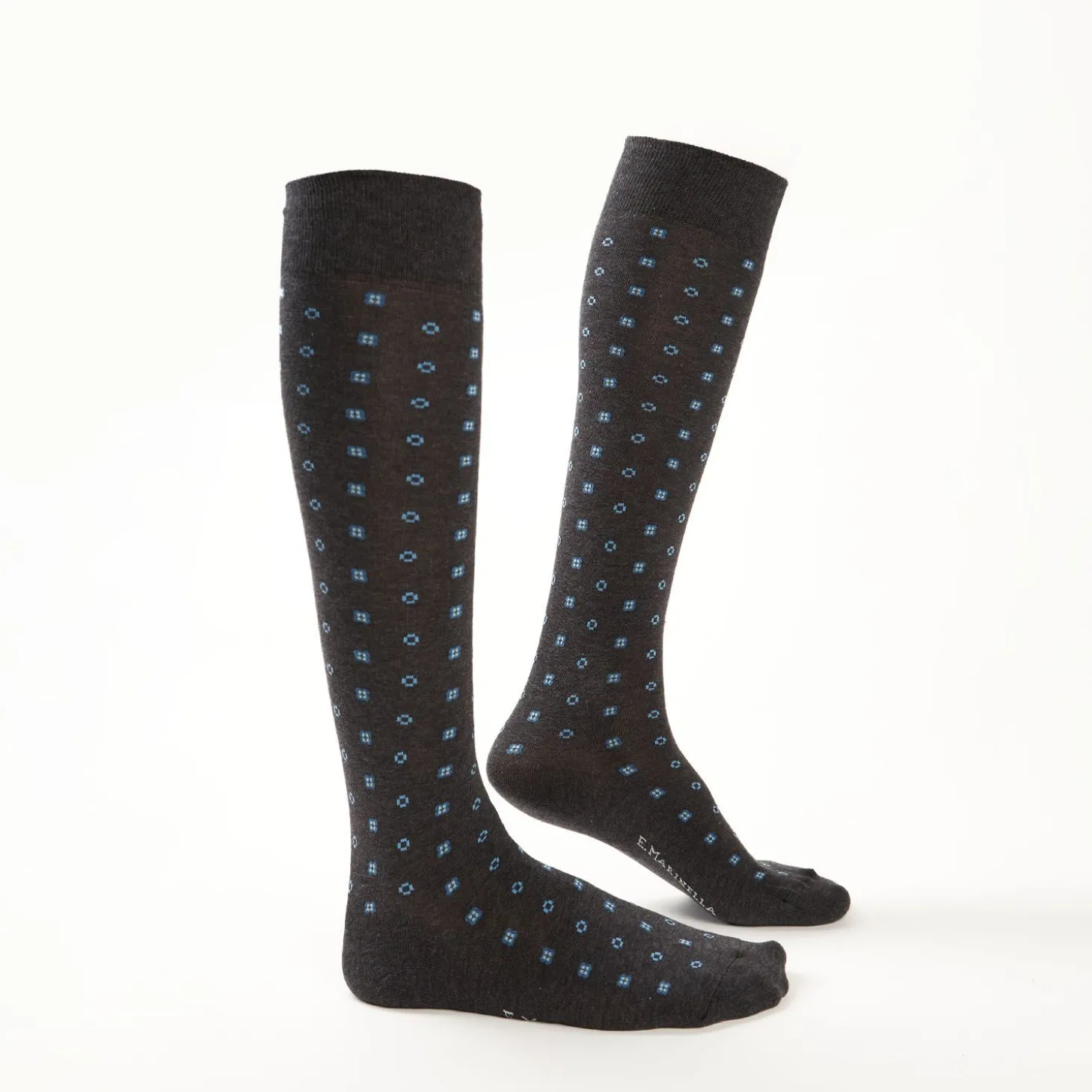 Long Grey Cotton Socks - Small Flower Pattern