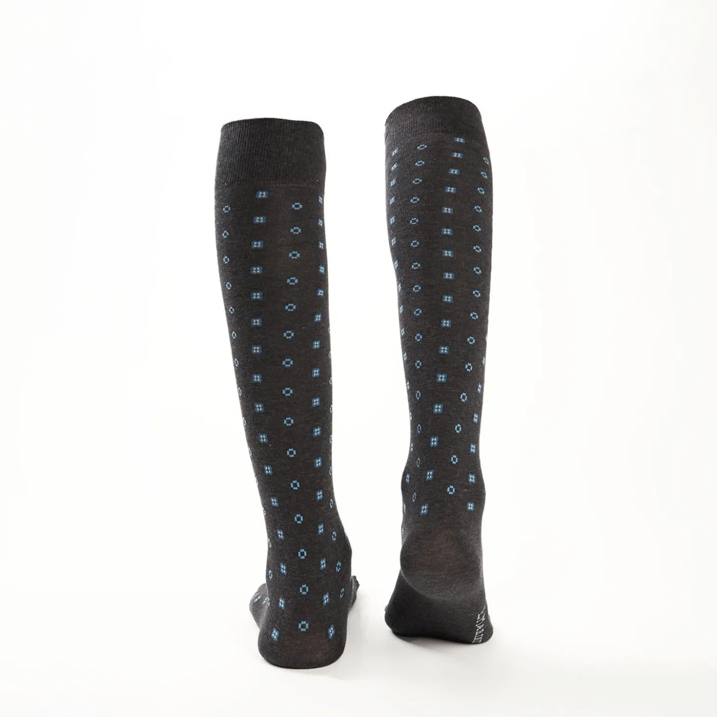 Long Grey Cotton Socks - Small Flower Pattern