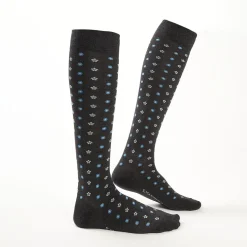 Long Grey Cotton Socks - Small Flower Pattern