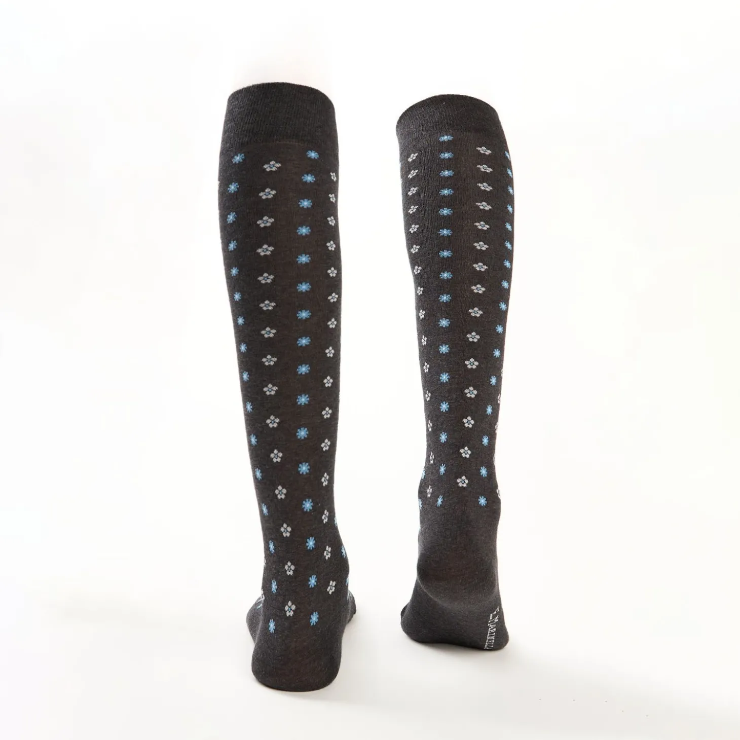 Long Grey Cotton Socks - Small Flower Pattern