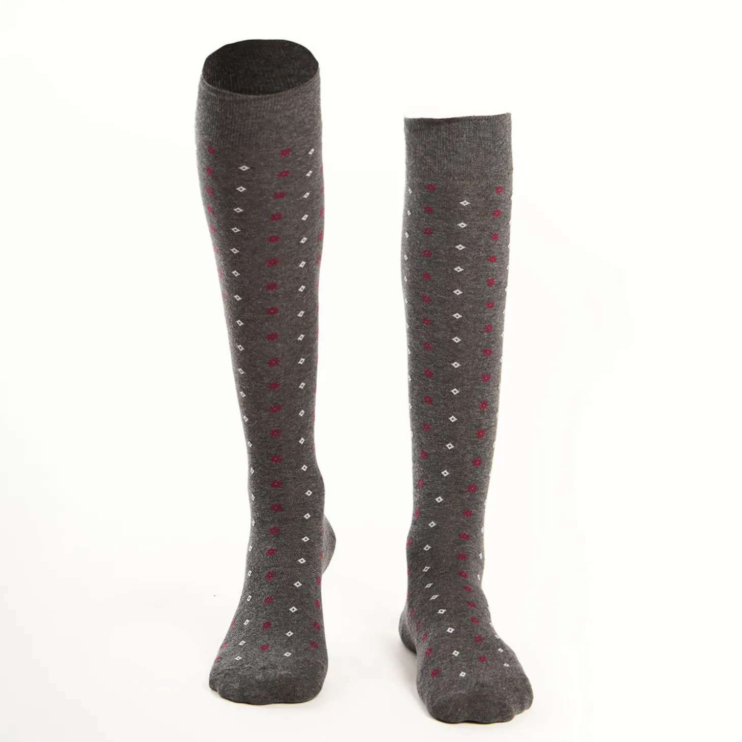 Long Grey Cotton Socks Small Flower Pattern