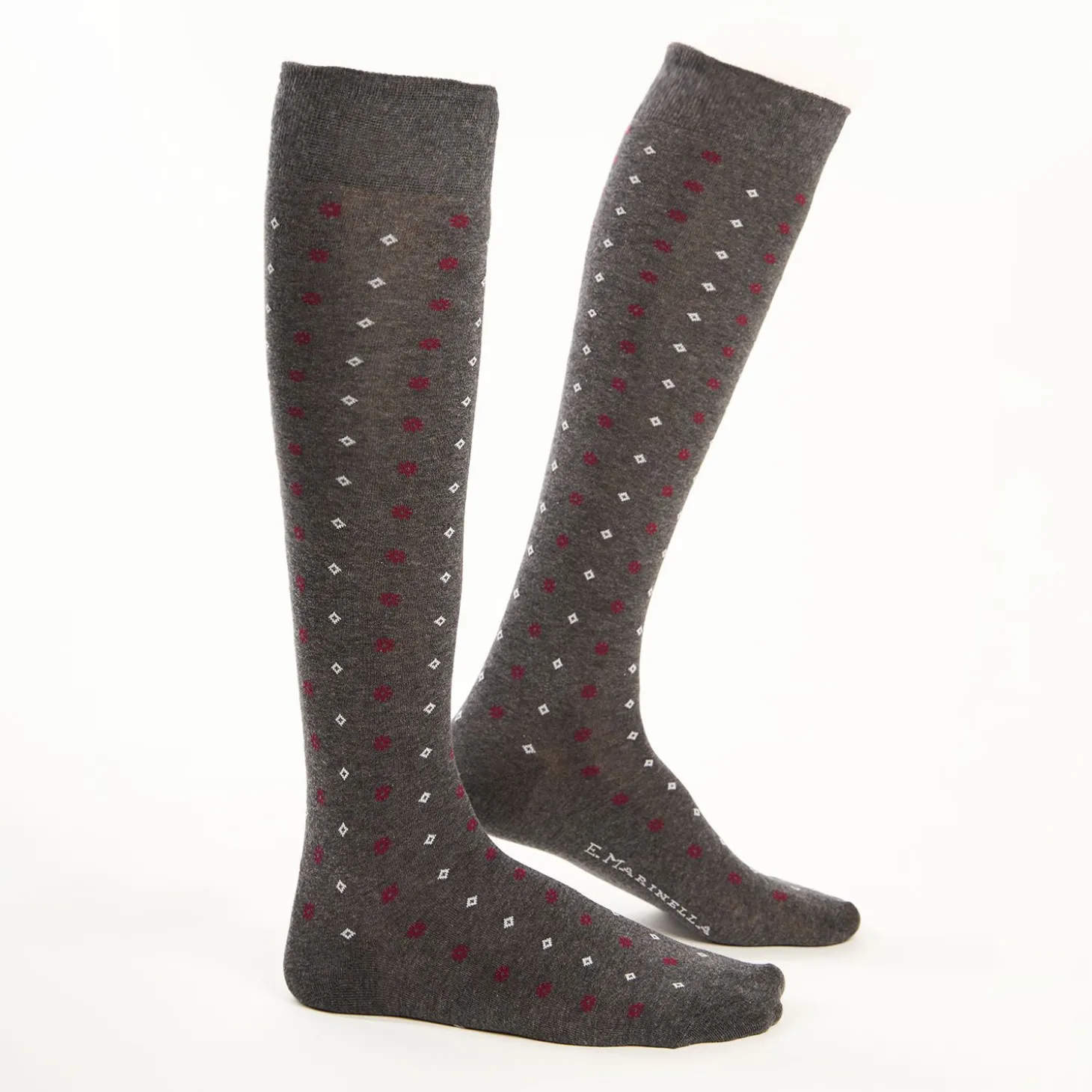 Long Grey Cotton Socks Small Flower Pattern