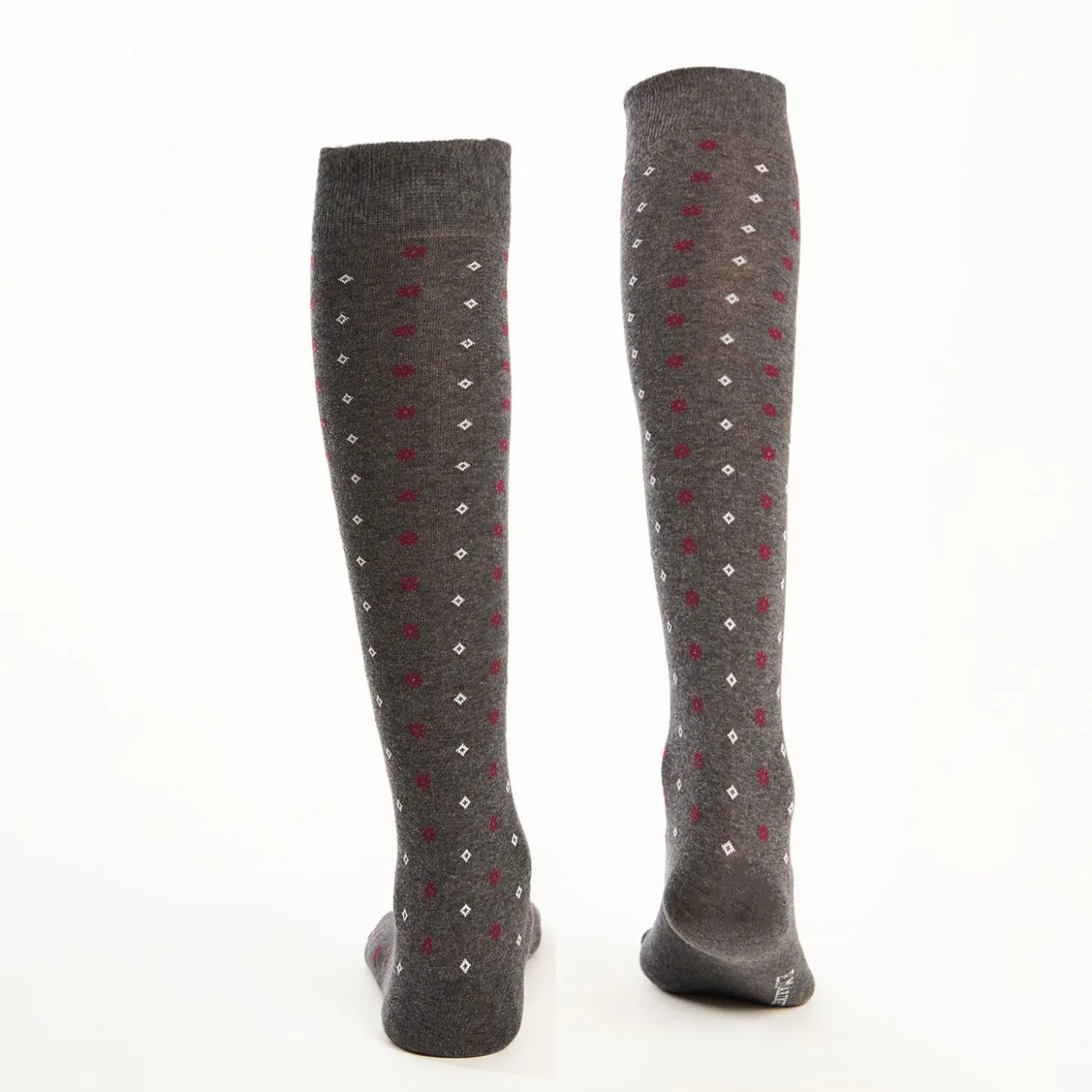 Long Grey Cotton Socks Small Flower Pattern