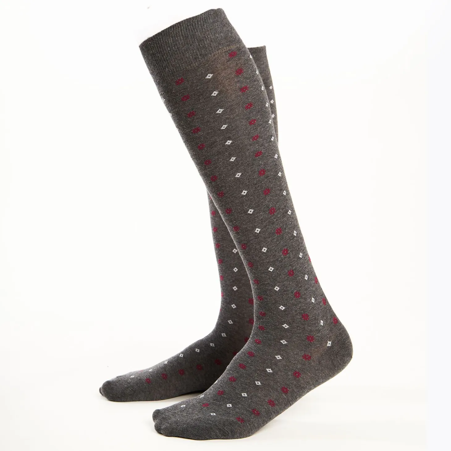 Long Grey Cotton Socks Small Flower Pattern