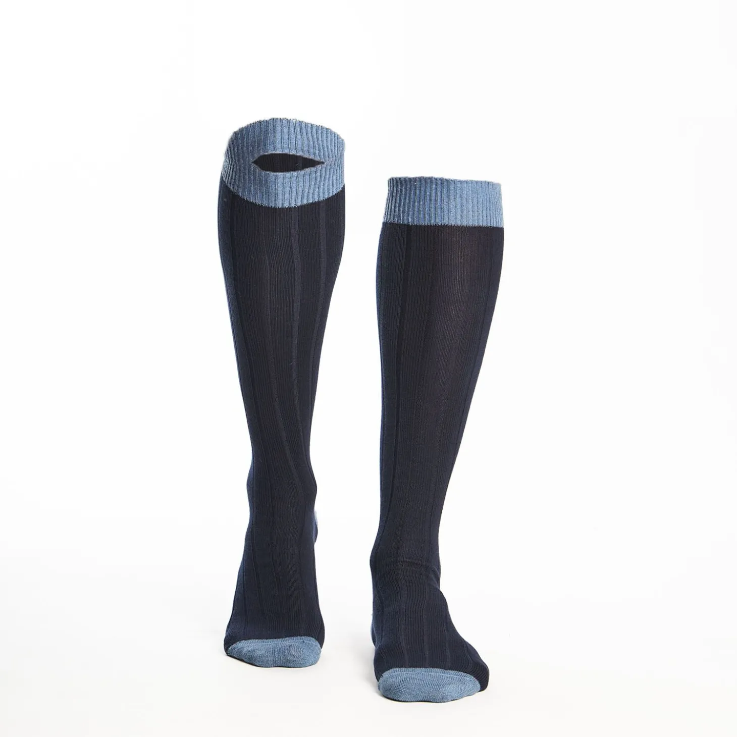 Long Light And Dark Blue Bicolor Cotton Socks - Solid Color