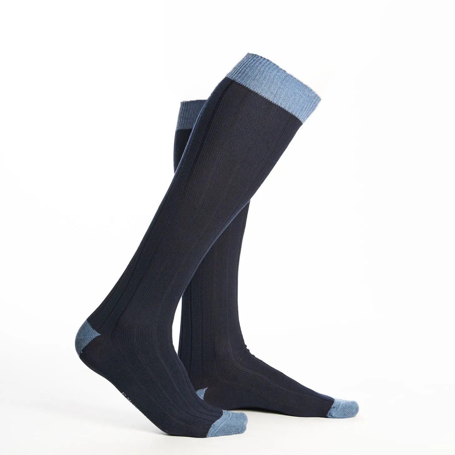 Long Light And Dark Blue Bicolor Cotton Socks - Solid Color