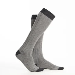 Long Light And Dark Grey Bicolor Cotton Socks - Solid Color
