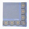 Mid Blue Hand-Printed Silk Pocket Square Small Flower Pattern