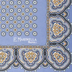 Mid Blue Hand-Printed Silk Pocket Square Small Flower Pattern