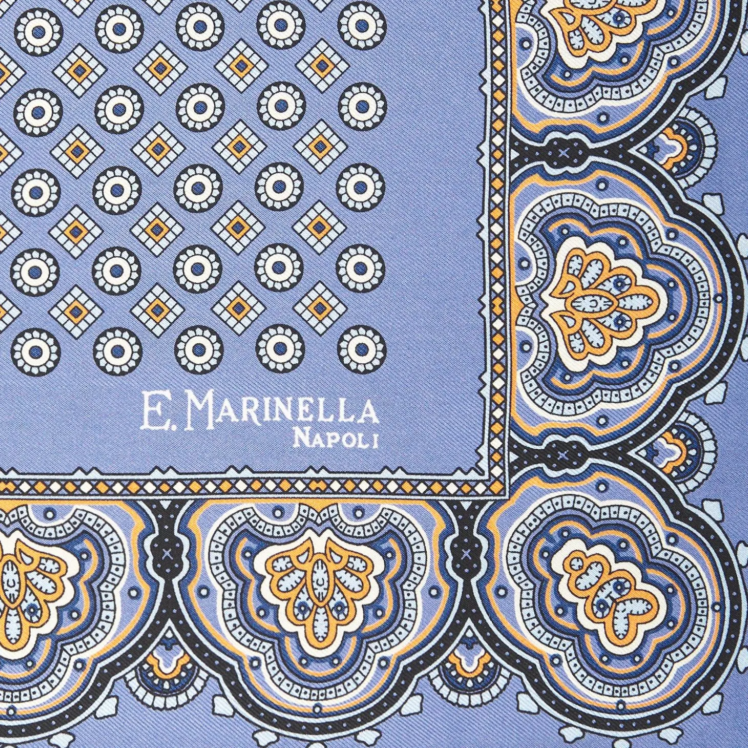 Mid Blue Hand-Printed Silk Pocket Square Small Flower Pattern