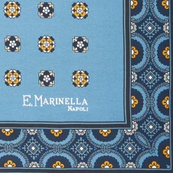 Mid Blue Hand-Printed Silk Pocket Square Small Flower Pattern